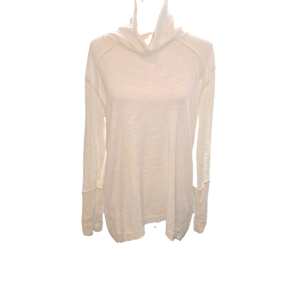 We The Free Free People Oversized Turtle Neck Tunic Top Cream Slub Knit Pleat L